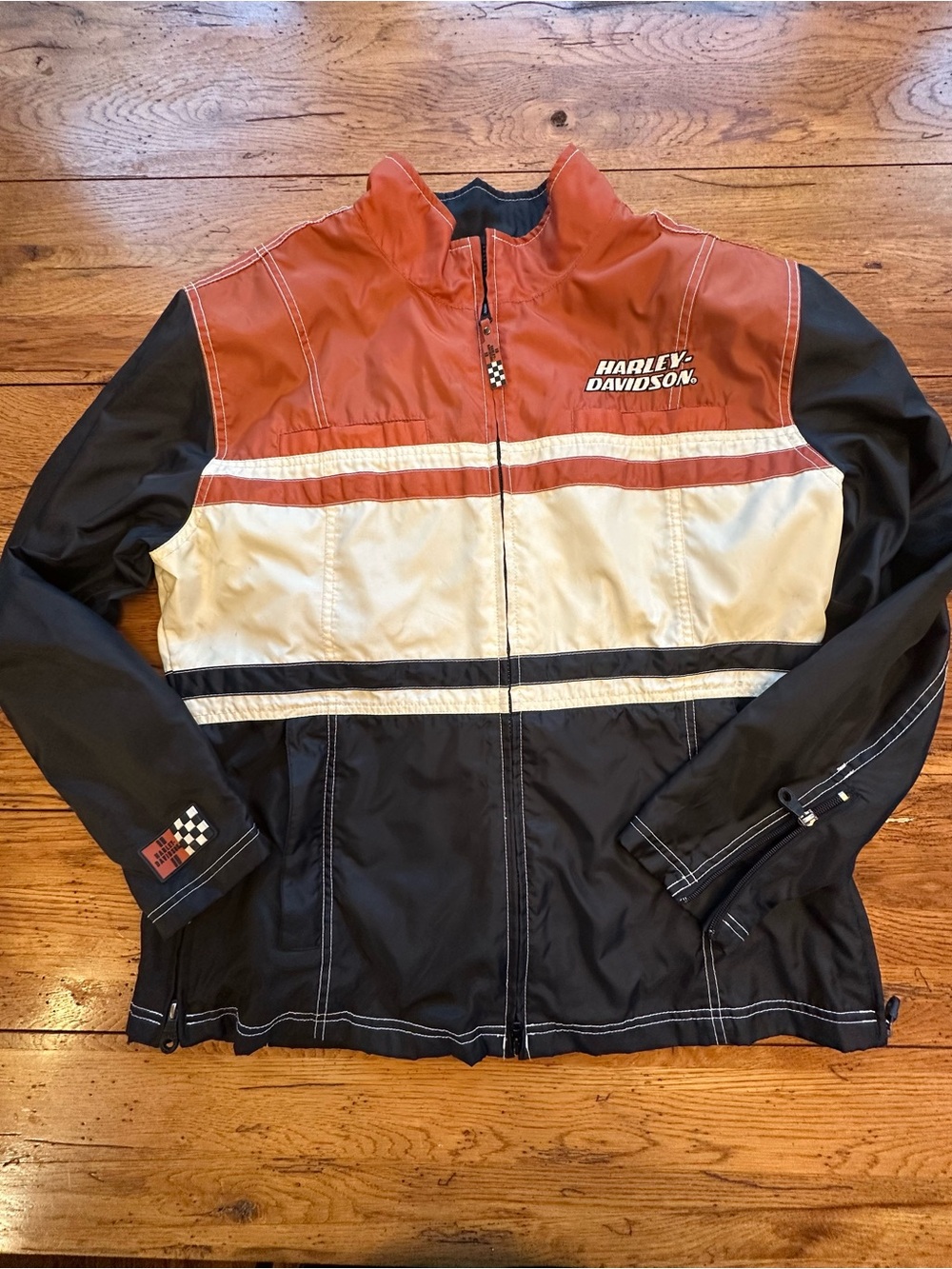 Harley Davidson Jacket Womens XL Black Orange Moto Style Ripstop Nylon